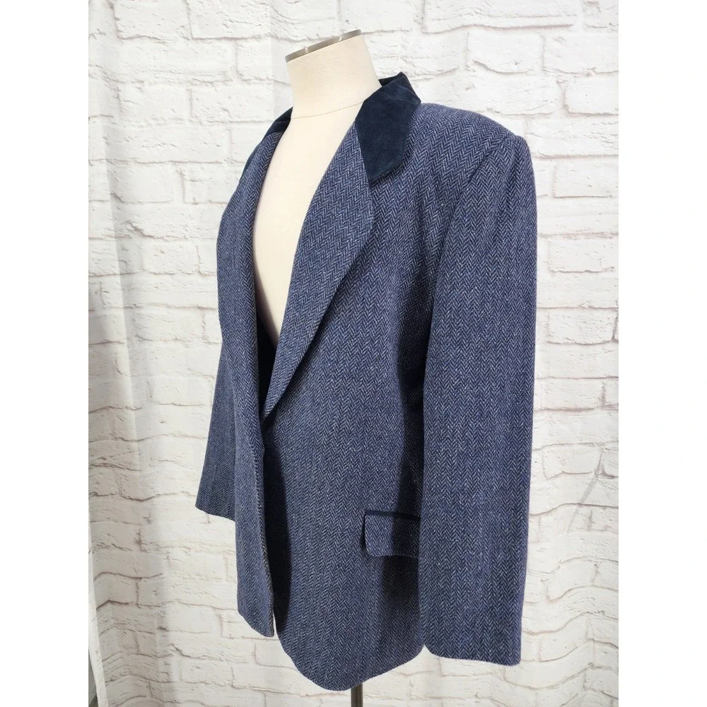 Vintage Herringbone Tweed Blazer Jacket Academia Heritage Longline Wool Size 12